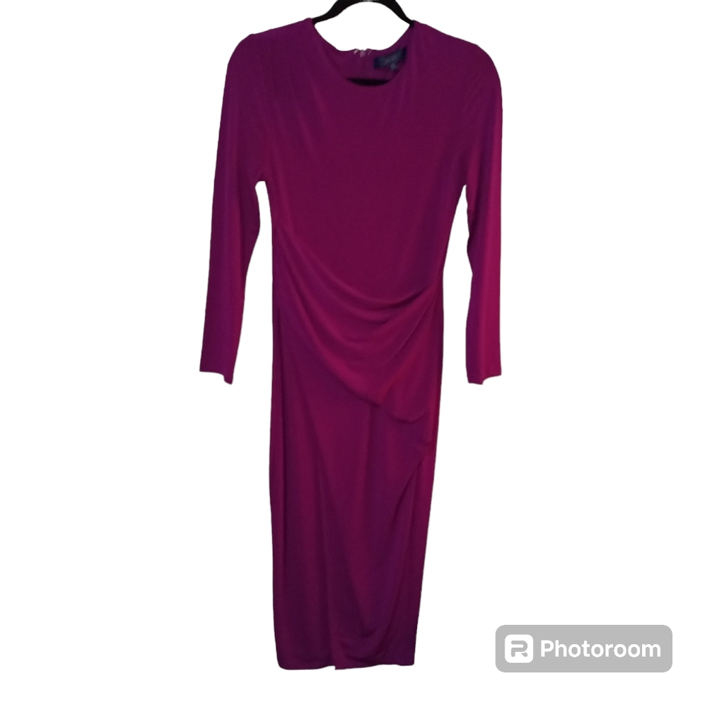 Rachel Roy body hugging sheath dress with front drape & slit skirt, Ladies sz M